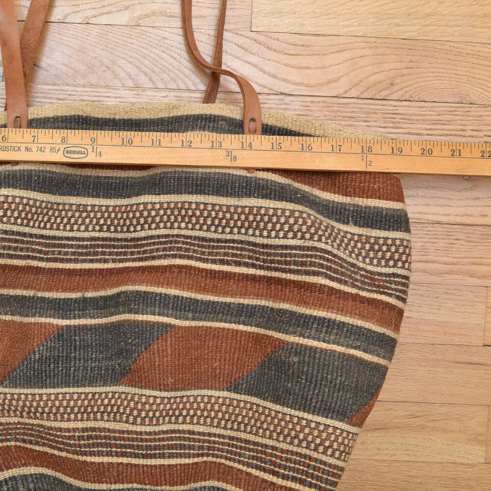 Vintage Sisal Market Leather Tote Woven Bag Ethnic Boho African Large 19x14 - Picture 4 of 7